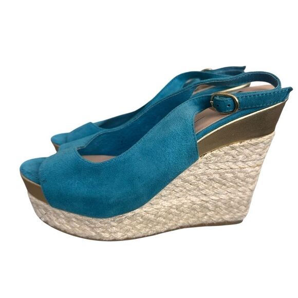 Dolce Vita Teal Suede Wedge Sandals Size 6 - Picture 1 of 15